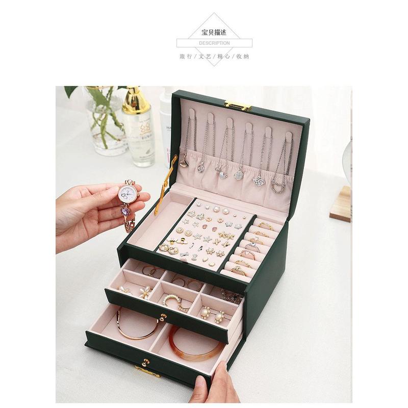 Three Drawer PU Leather Jewelr - Lockbox Key Secure 评论和价格