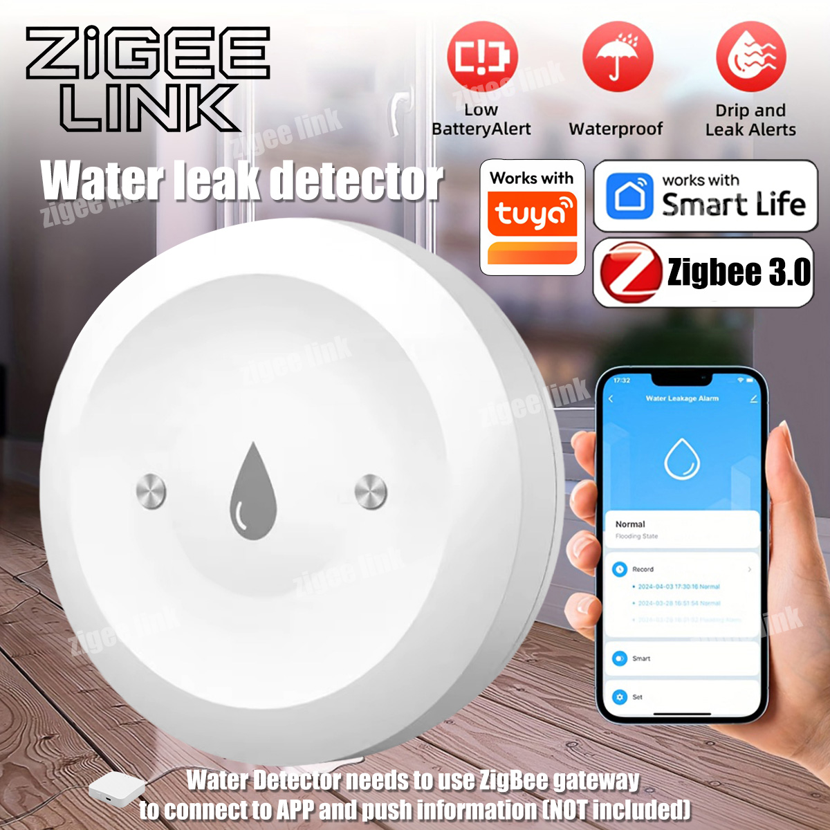 ZigBee 3.0 Water Sensor Smart  - Water Alarm Sensor 评论和价格